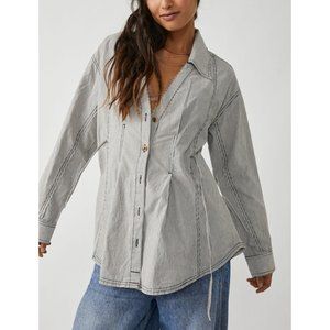 FREE PEOPLE Marten Oxford Stripe Top / Black Combo